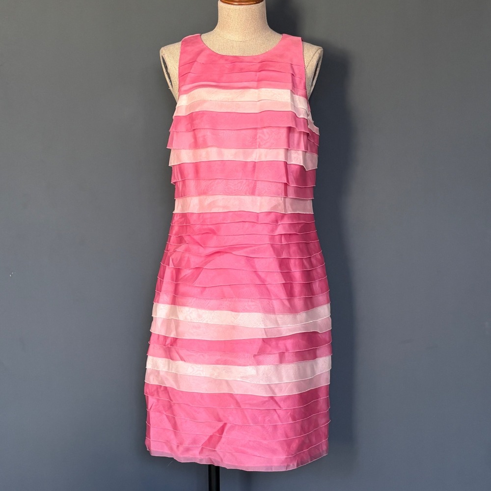Kay Unger 100% Silk Organza‎ Tiered Sheath Dress | Size 8 | Pink Cocktail